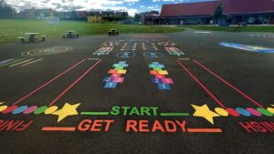 Colourful playground markings at Tweseldown