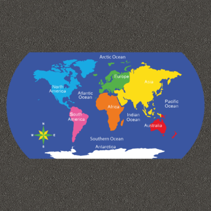 Mini world map for playground surfaces